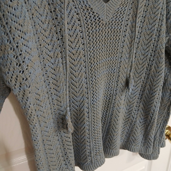 FRYE & CO Open Knit V Neck Sweater Size L Bell Sleeves Boho Western - Picture 3 of 6